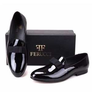 Ferucci Handmade Black Patent Leather Bow Loafer 8